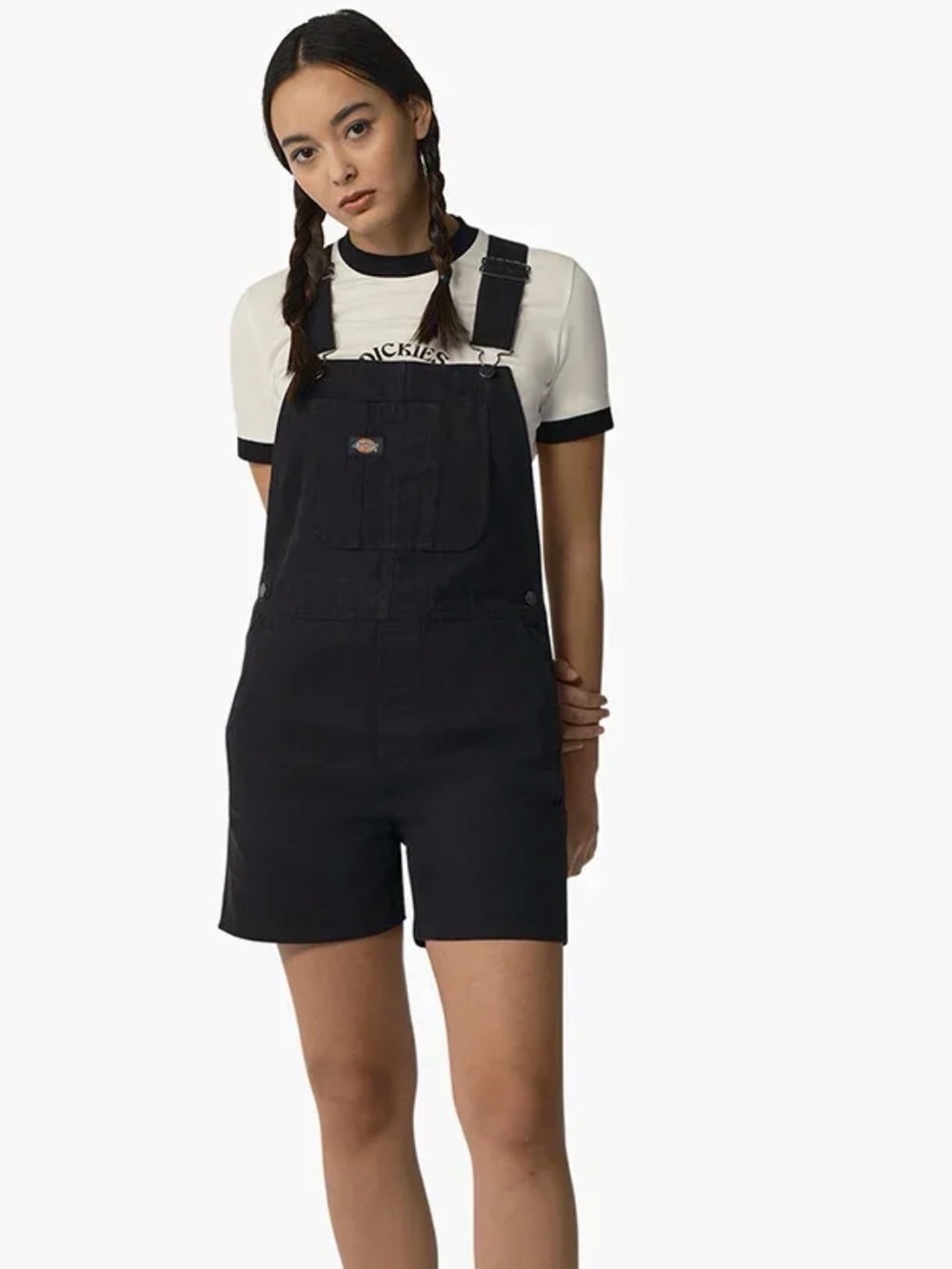 Dickies Black Short Overalls with Front Bib Pocket